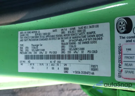 2015 Ford Fiesta Se from USA, damaged, VIN 3FADP4BJ1FM139365